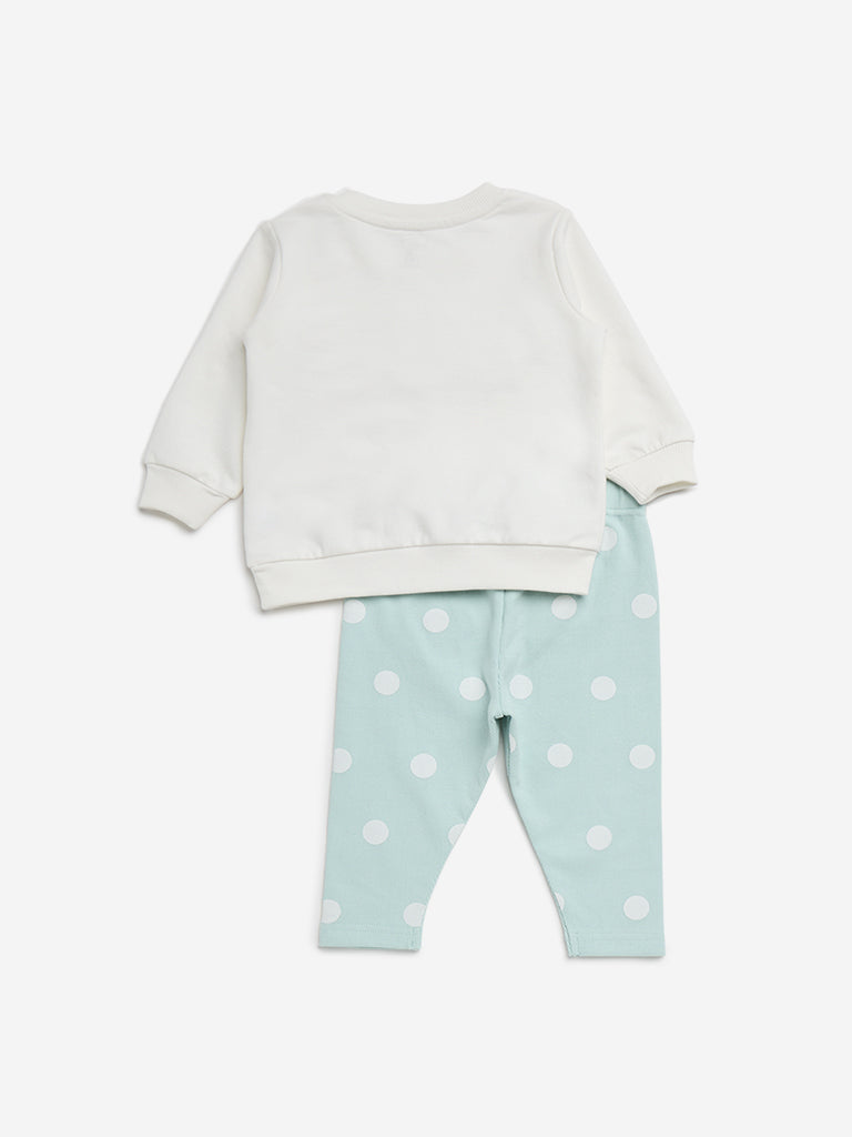 HOP Baby White Animal Design Cotton T-Shirt and Pants Set