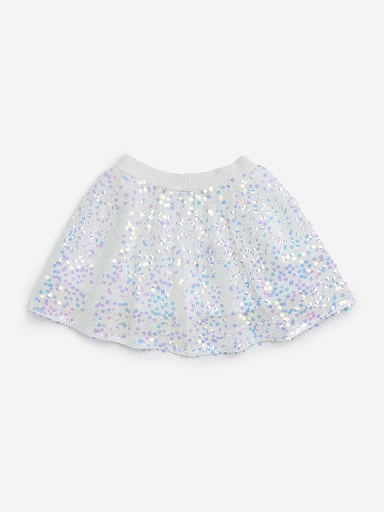 HOP Kids Off-White Sequin Cotton Skirt