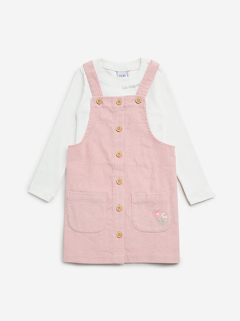 HOP Kids Dusty Pink Corduroy Pinafore with Cotton T-Shirt Set