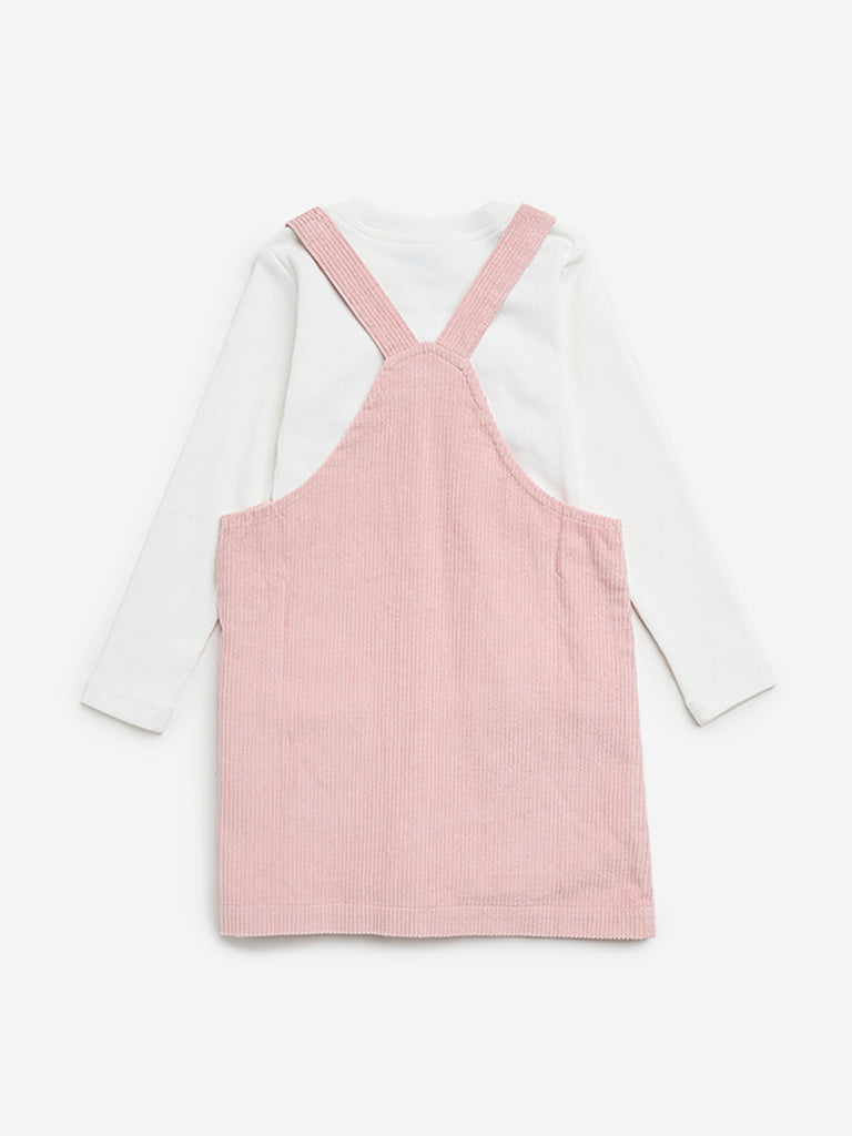 HOP Kids Dusty Pink Corduroy Pinafore with Cotton T-Shirt Set