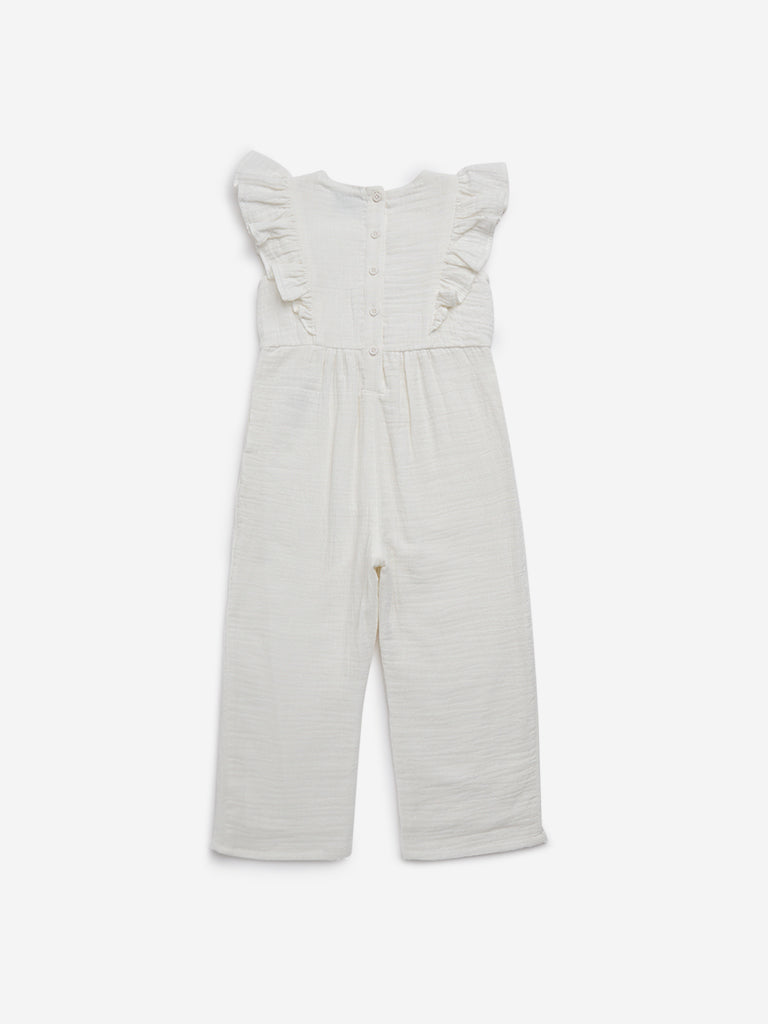 HOP Kids White Floral Cotton Jumpsuit