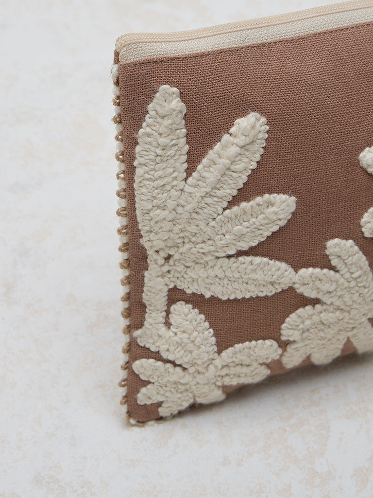 Westside Home Brown Embroidered Pouch