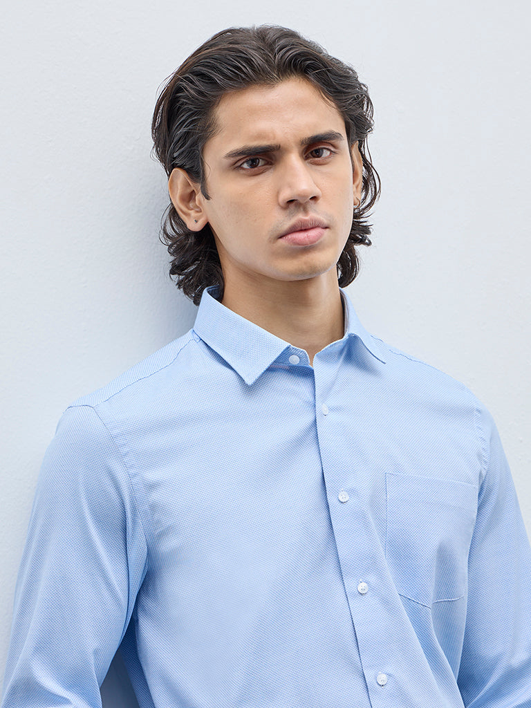 WES Formals Blue Printed Slim-Fit Shirt