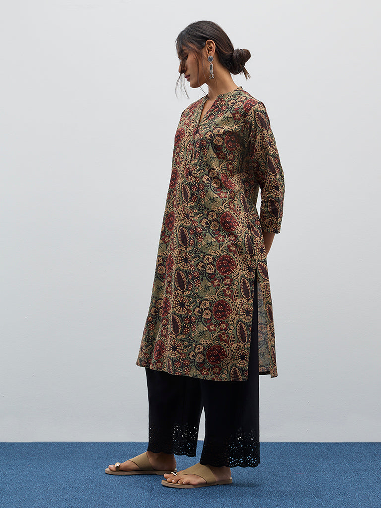 Utsa Multicolour Foliage Printed Straight Cotton Kurta