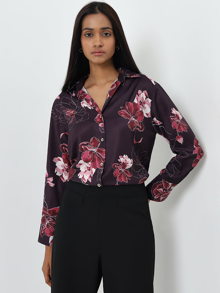 Wardrobe Purple Floral Patterned Shirt