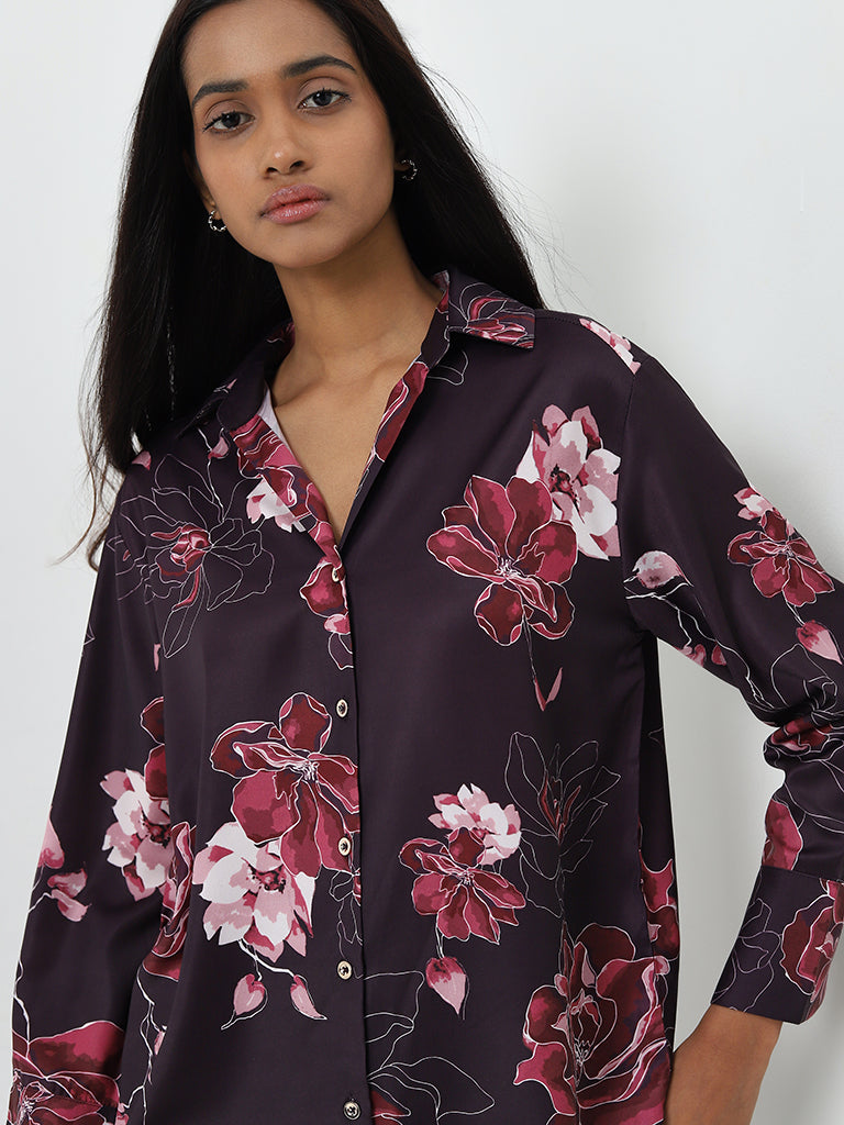 Wardrobe Purple Floral Patterned Shirt