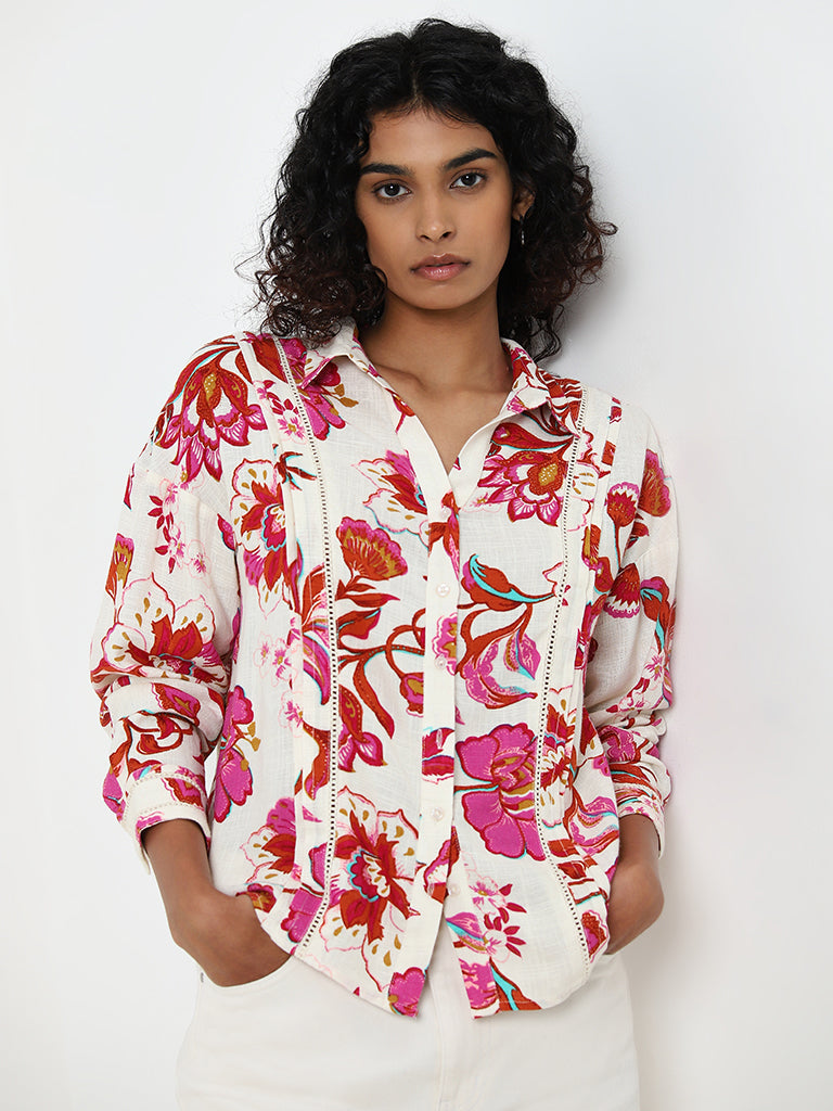 LOV Off-White Floral Printed Shirt