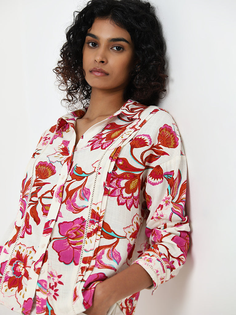 LOV Off-White Floral Printed Shirt