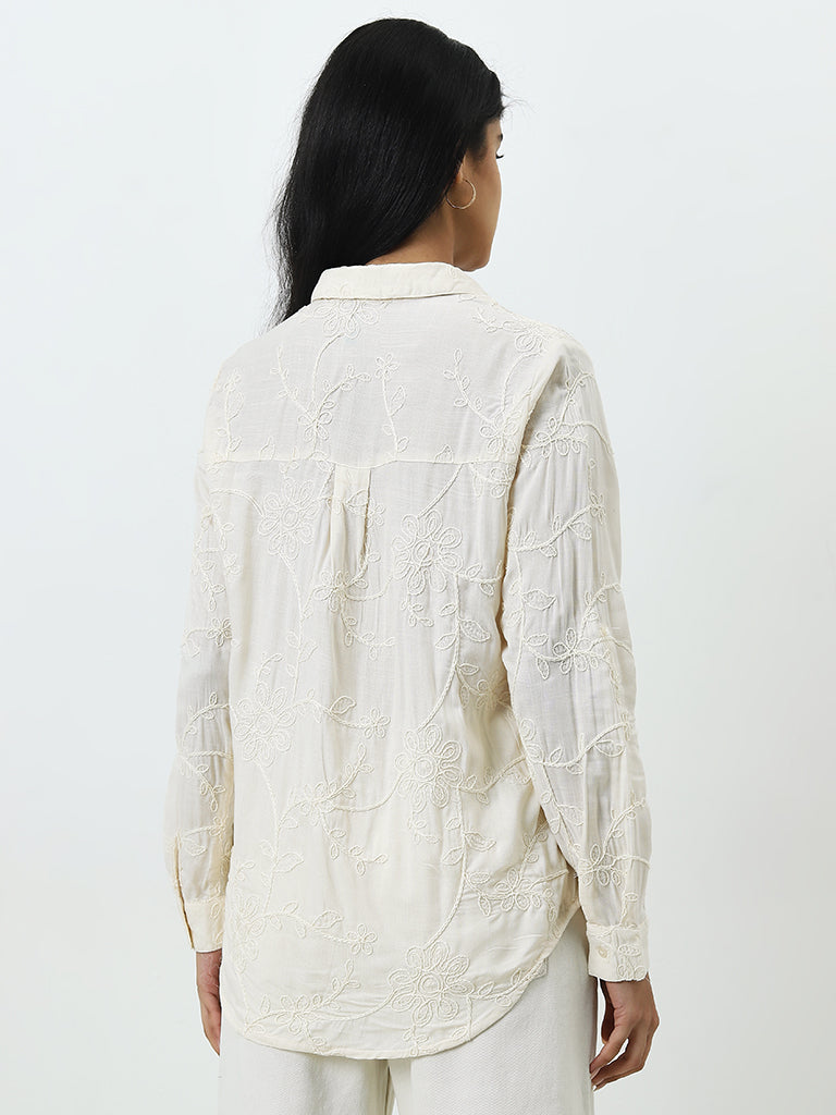 LOV Off-White Floral Embroidered Shirt