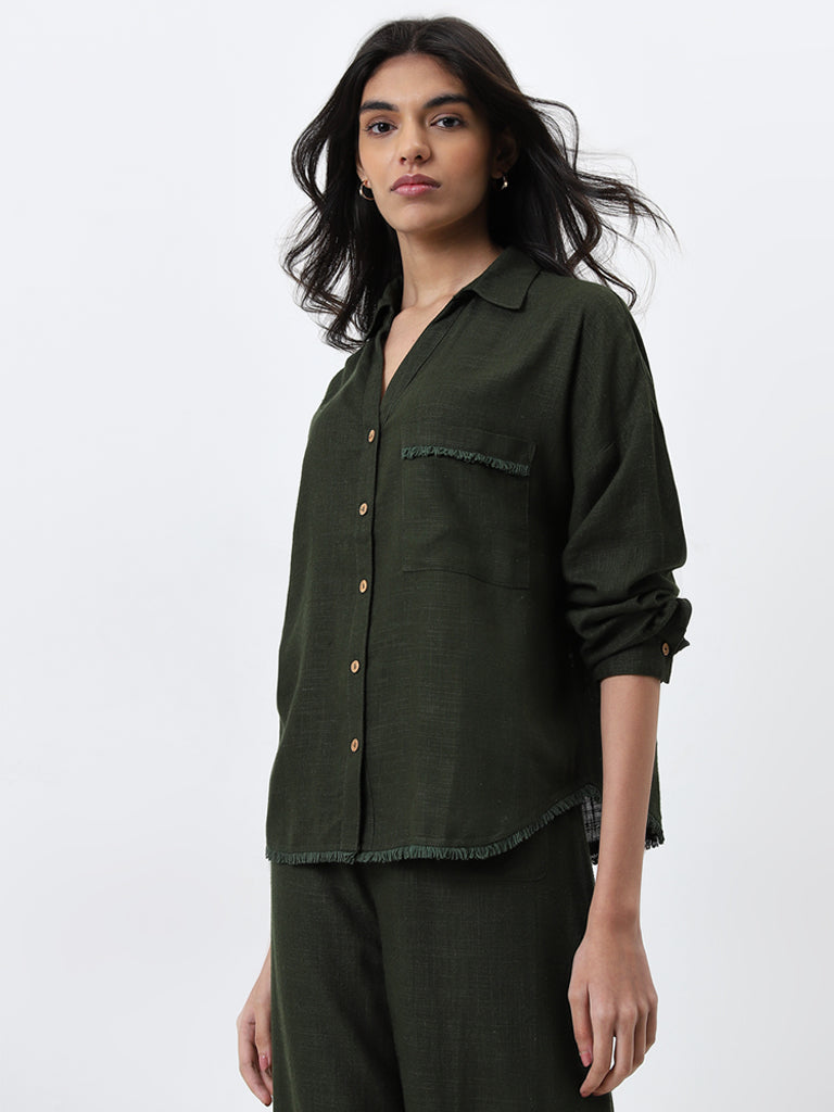 LOV Olive Blended Linen Shirt