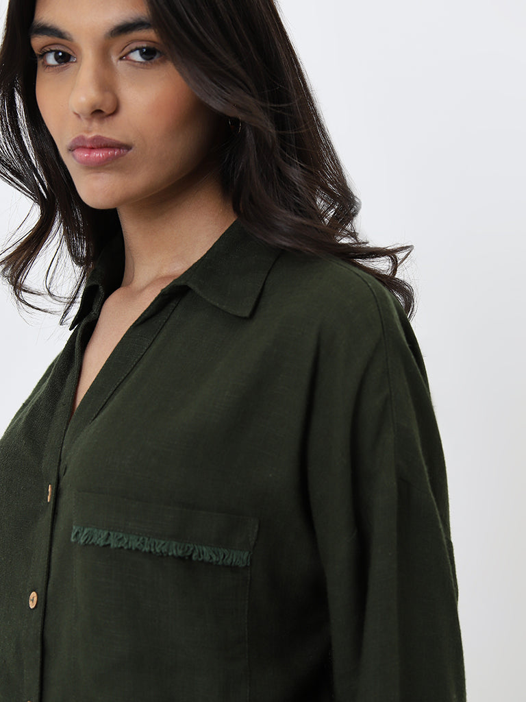 LOV Olive Blended Linen Shirt