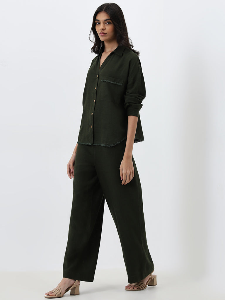 LOV Olive Blended Linen Shirt