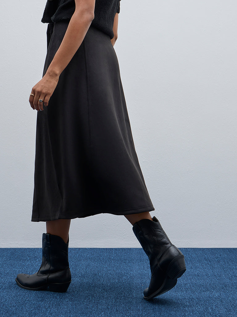 LOV Black Faux Suede High-Rise Skirt