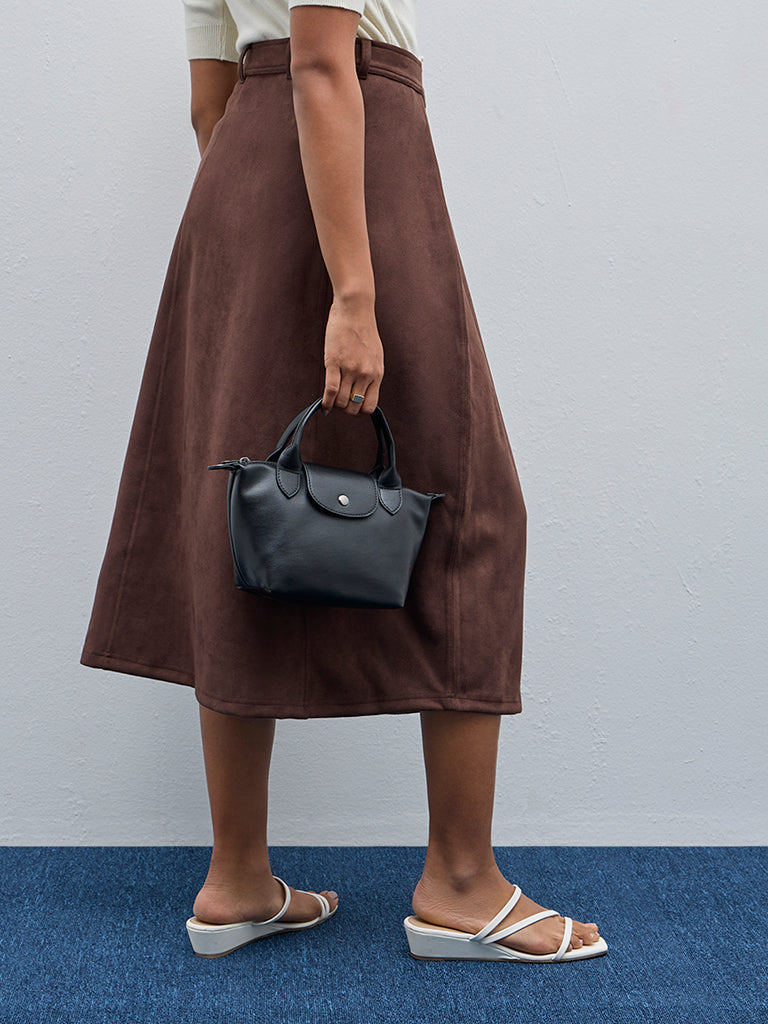 LOV Brown Faux-Suede A-Line Skirt