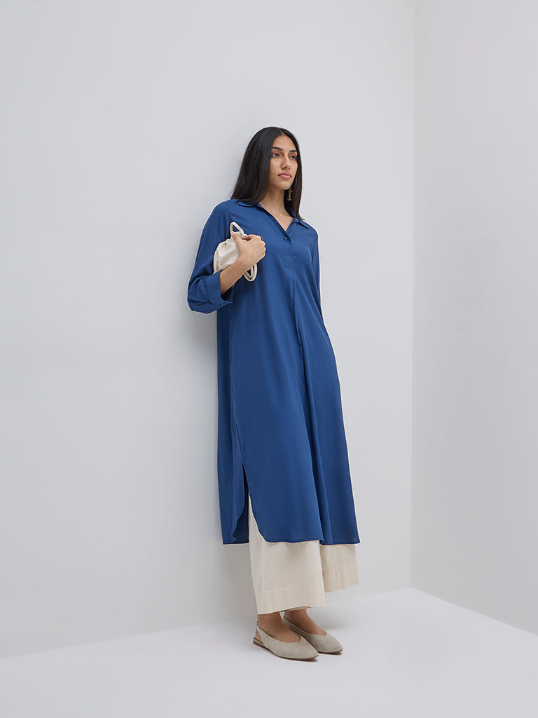 Utsa Blue Solid A-Line Kurta