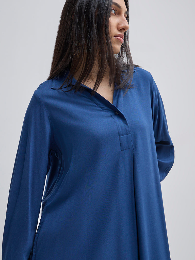 Utsa Blue Solid A-Line Kurta