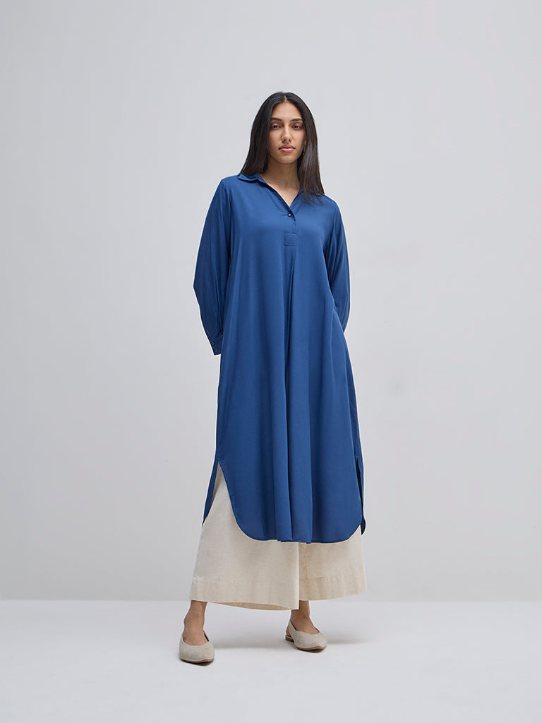 Utsa Blue Solid A-Line Kurta