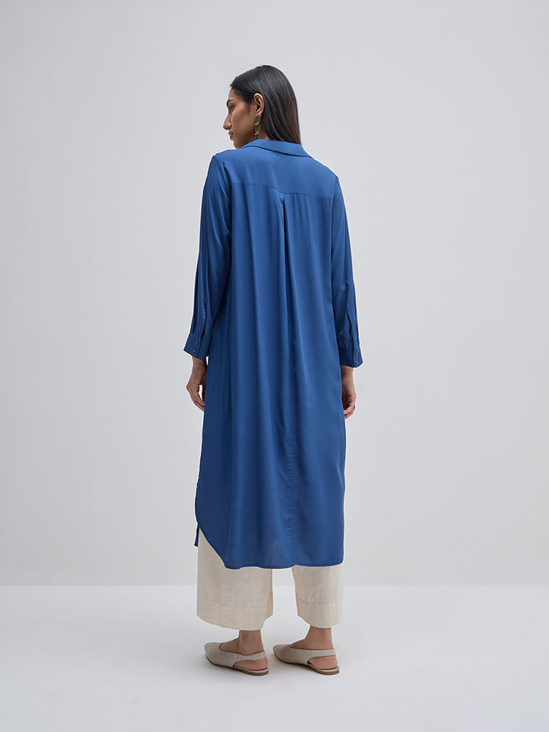 Utsa Blue Solid A-Line Kurta