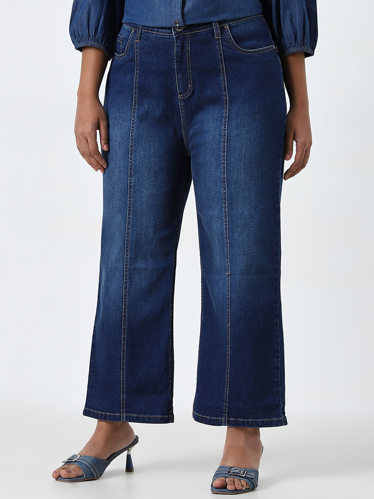 Gia Blue Washed Denim Straight - Fit High - Rise Jeans