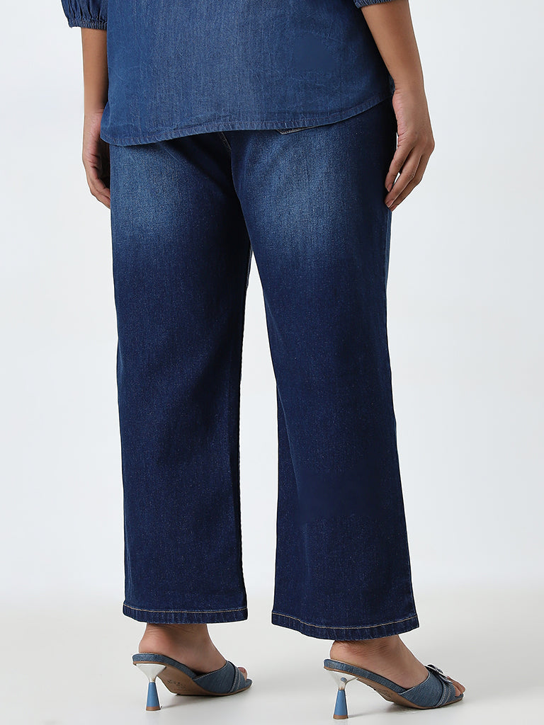 Gia Blue Washed Denim Straight - Fit High - Rise Jeans