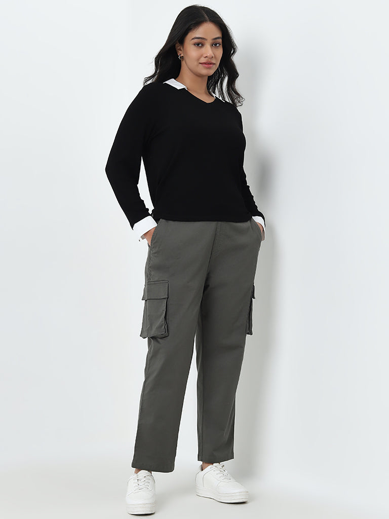 Gia Olive High-Rise Cargo-Style Cotton Blend Pants