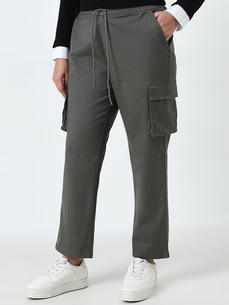 Gia Olive High-Rise Cargo-Style Cotton Blend Pants