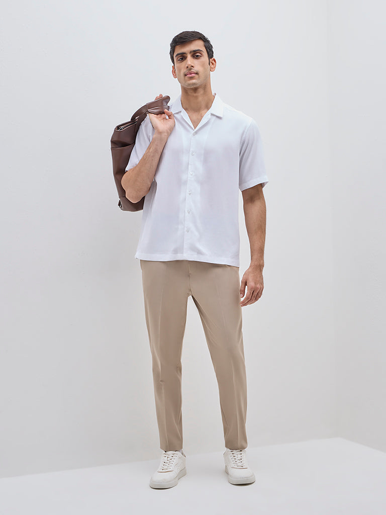 WES Casuals White Solid Relaxed-Fit Shirt