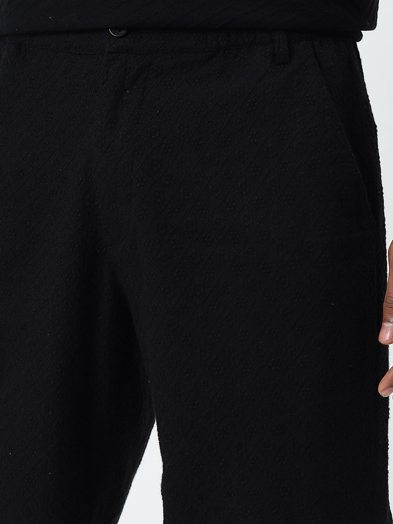 ETA Black Self Relaxed-Fit Mid-Rise Cotton Shorts