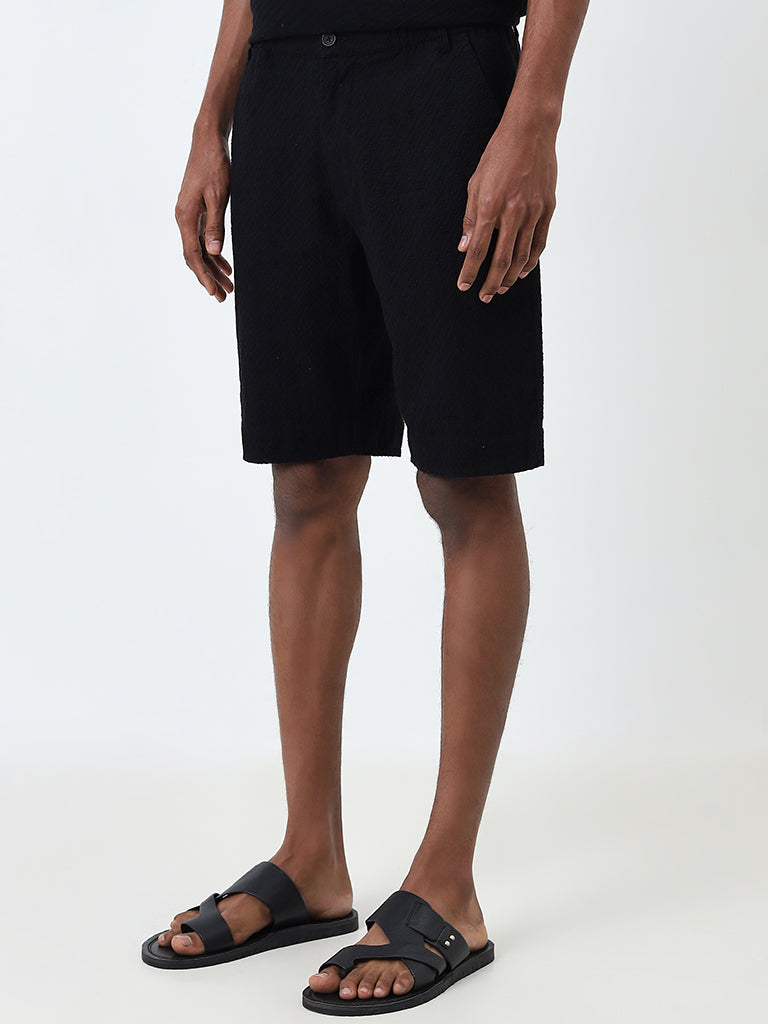 ETA Black Self Relaxed-Fit Mid-Rise Cotton Shorts