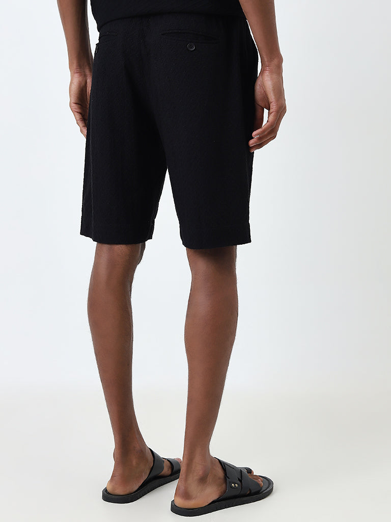 ETA Black Self Relaxed-Fit Mid-Rise Cotton Shorts