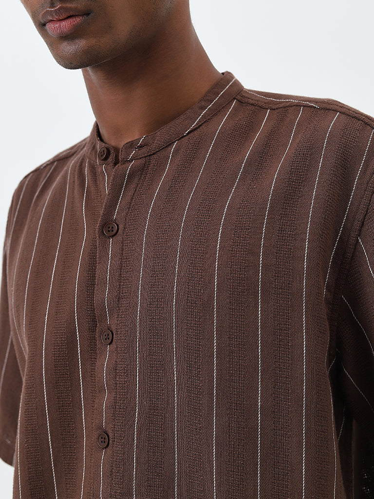 ETA Brown Striped Relaxed-Fit Cotton Shirt