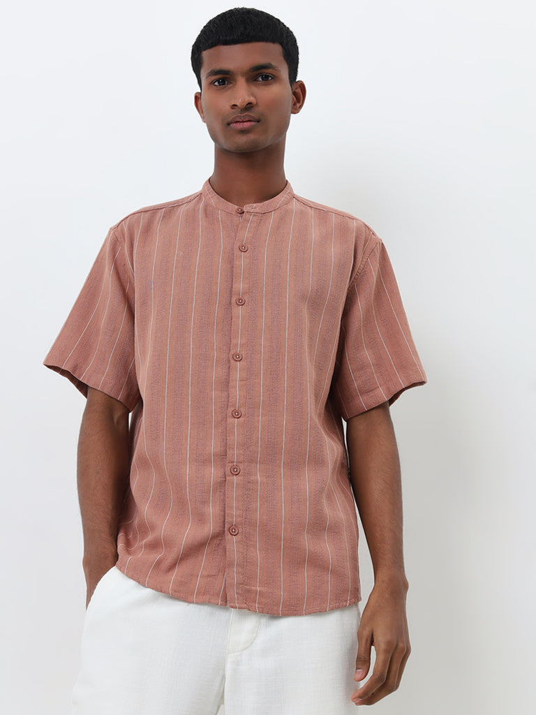 ETA Dull Pink Striped Relaxed-Fit Cotton Shirt