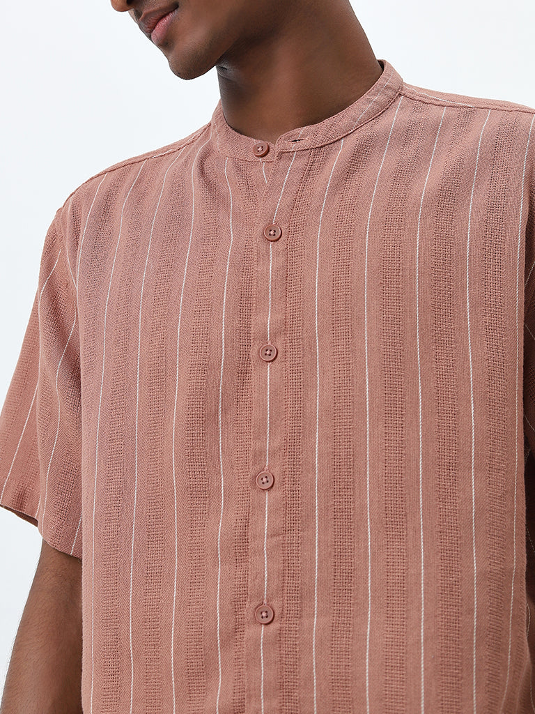 ETA Dull Pink Striped Relaxed-Fit Cotton Shirt