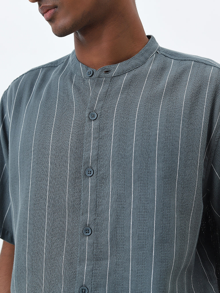 ETA Teal Striped Relaxed-Fit Cotton Shirt