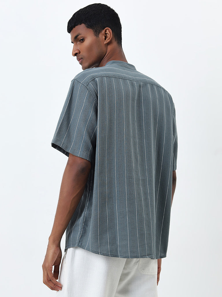 ETA Teal Striped Relaxed-Fit Cotton Shirt