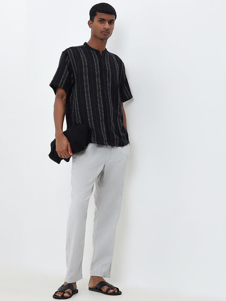 ETA Black Stripe Pattern Relaxed-Fit Cotton Shirt