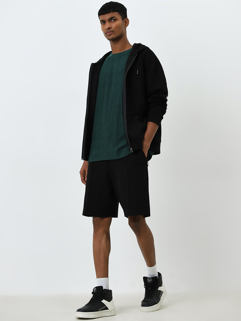 Studiofit Dark Green Textured Relaxed-Fit T-Shirt