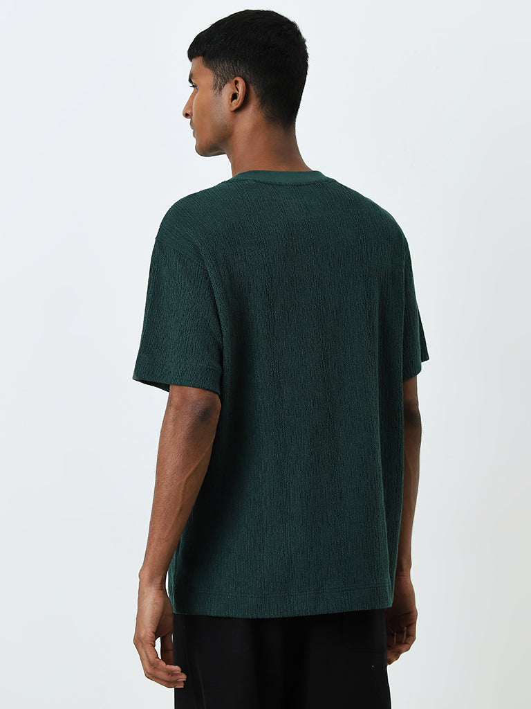 Studiofit Dark Green Textured Relaxed-Fit T-Shirt