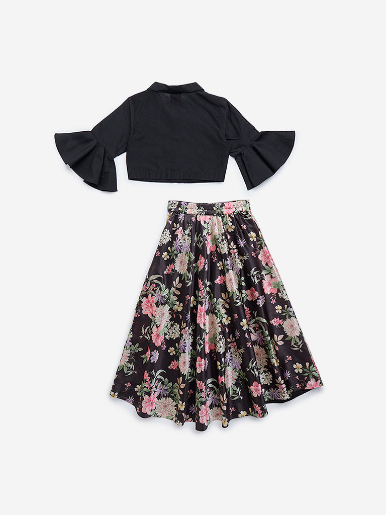 Utsa Kids Black Embellished Top and Ghagra Set - (2-8yrs)