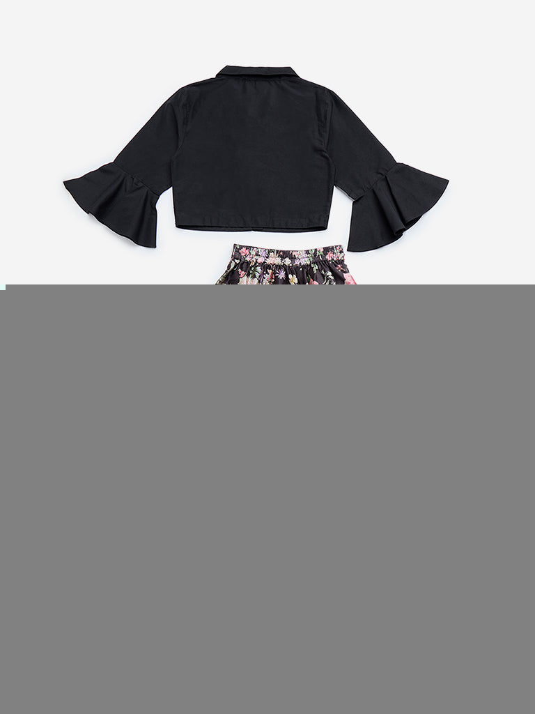 Utsa Kids Black Embellished Top and Ghagra Set - (8-14 yrs)