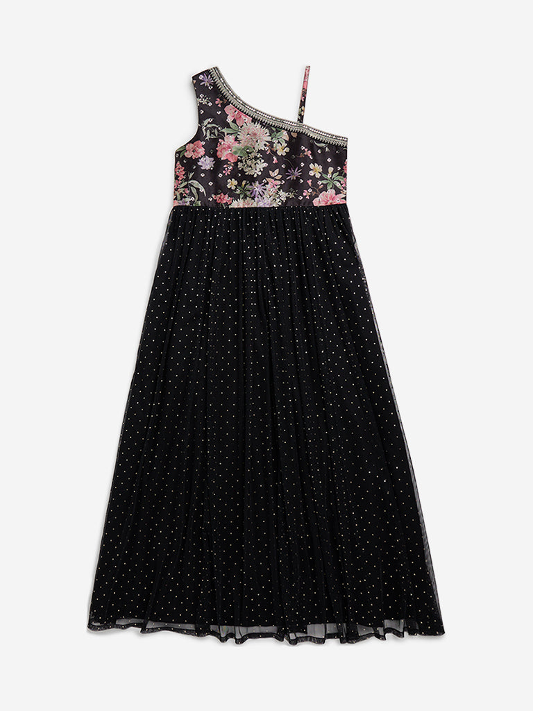 Utsa Kids Black Embellished Fit-and-Flare Dress - (8 - 14yrs)