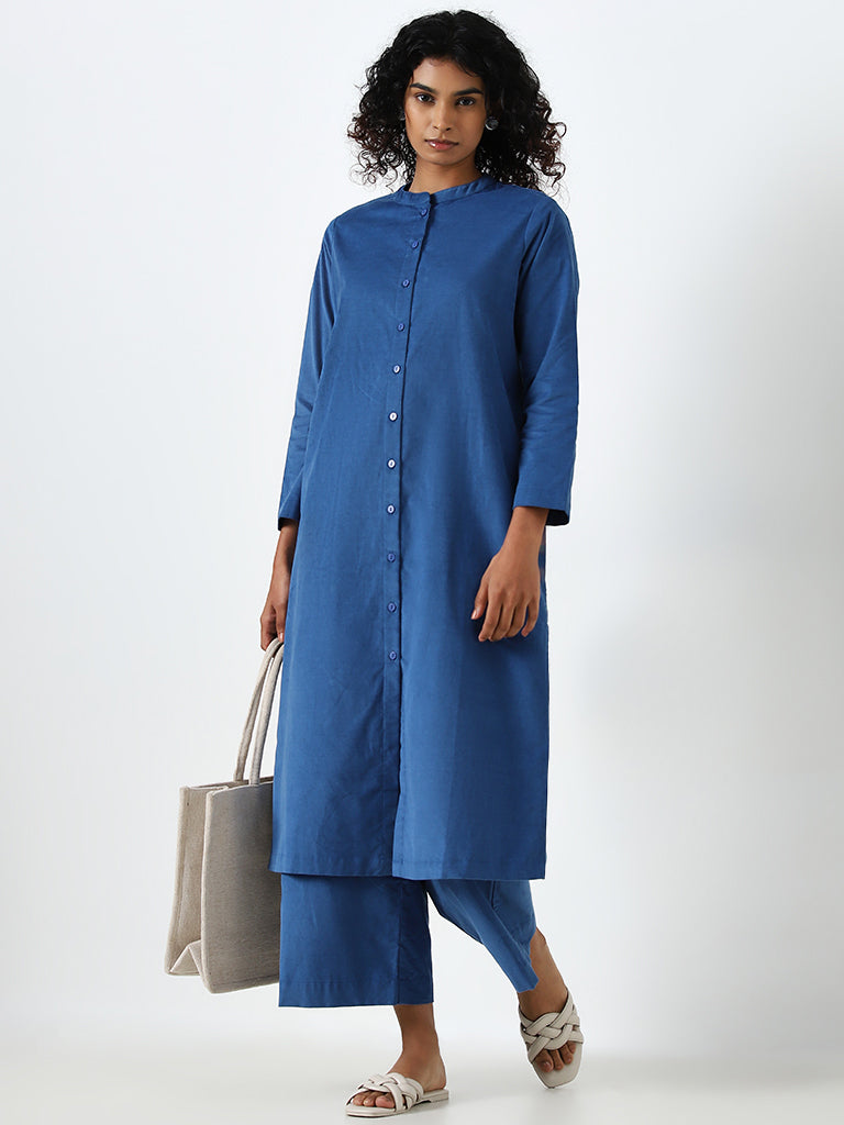 Utsa Blue Sold Straight-Fit Cotton Kurta