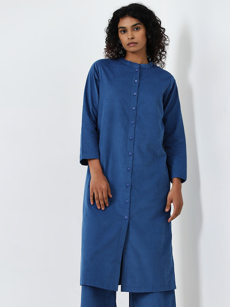 Utsa Blue Sold Straight-Fit Cotton Kurta