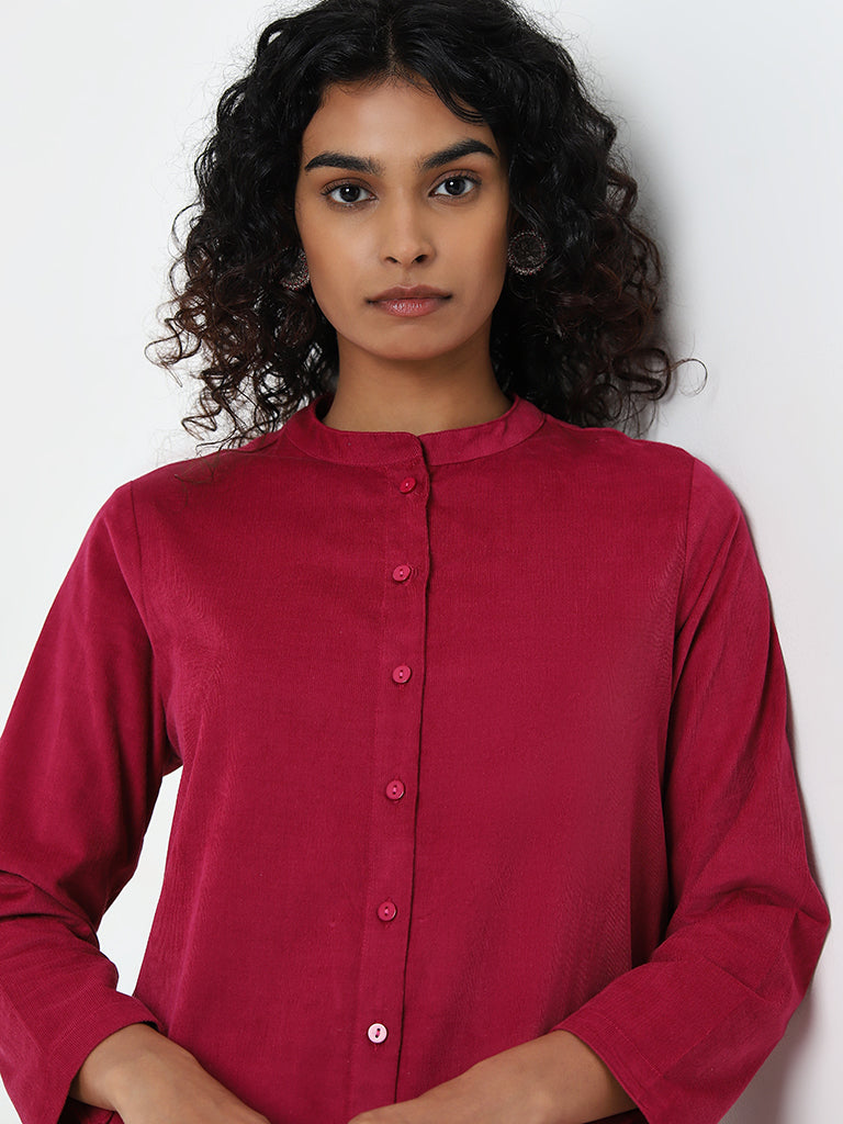 Utsa Pink Solid Straight Cotton Kurta