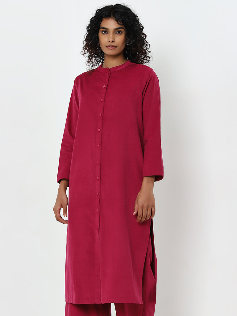 Utsa Pink Solid Straight Cotton Kurta