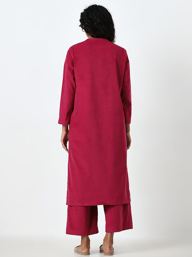 Utsa Pink Solid Straight Cotton Kurta