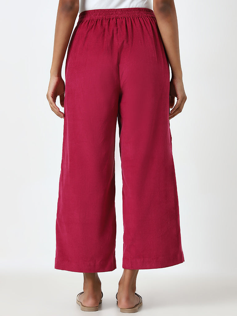 Utsa Dark Pink Solid High-Rise Cotton Ethnic Pants