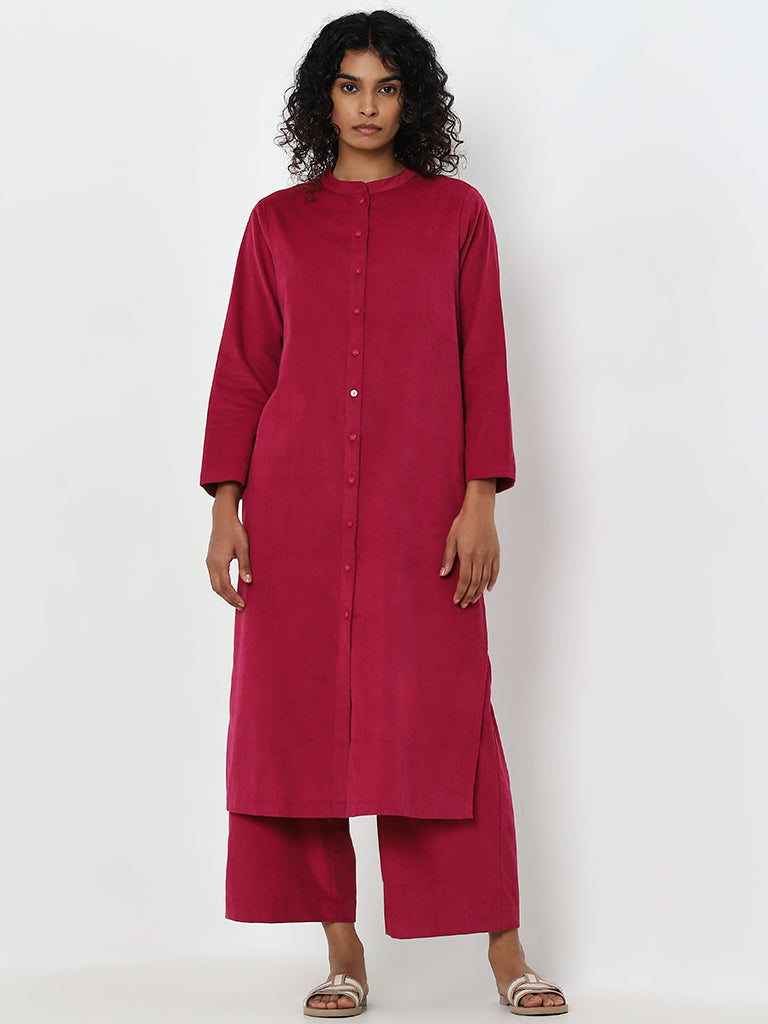 Utsa Dark Pink Solid High-Rise Cotton Ethnic Pants