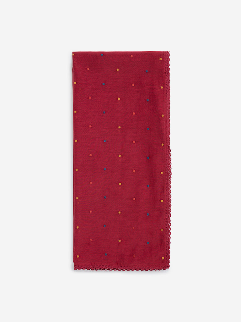 Zuba Red Embroidered Dupatta