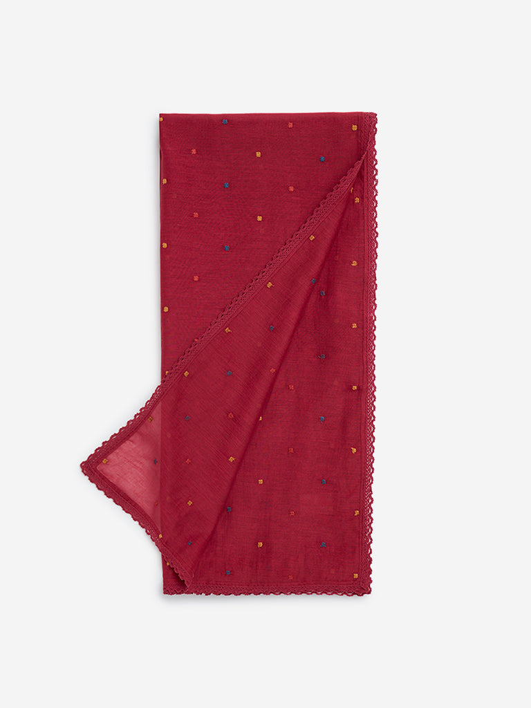 Zuba Red Embroidered Dupatta